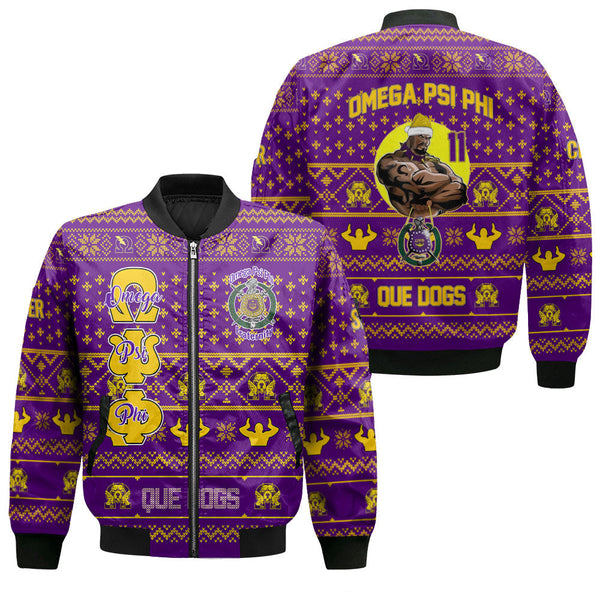 Personalized Omega Psi Phi Christmas Purple Bomber Jackets The Strong Omega Muscle Style