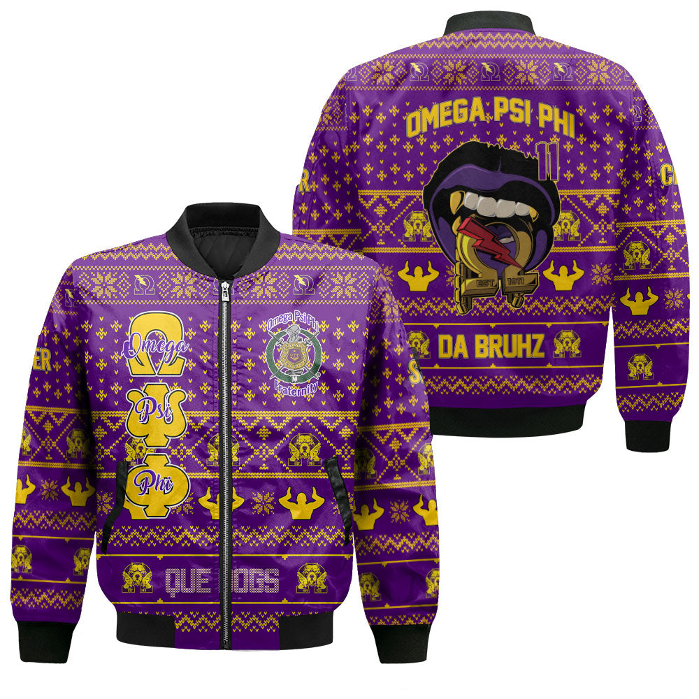 Personalized Omega Psi Phi Christmas Purple Bomber Jackets The Vampire Omega 1911 Style