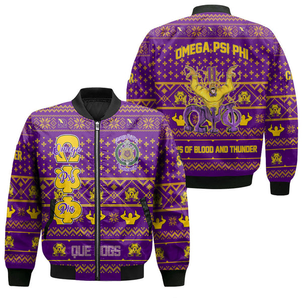 Personalized Omega Psi Phi Christmas Purple Bomber Jackets Thunder Omega Men Style