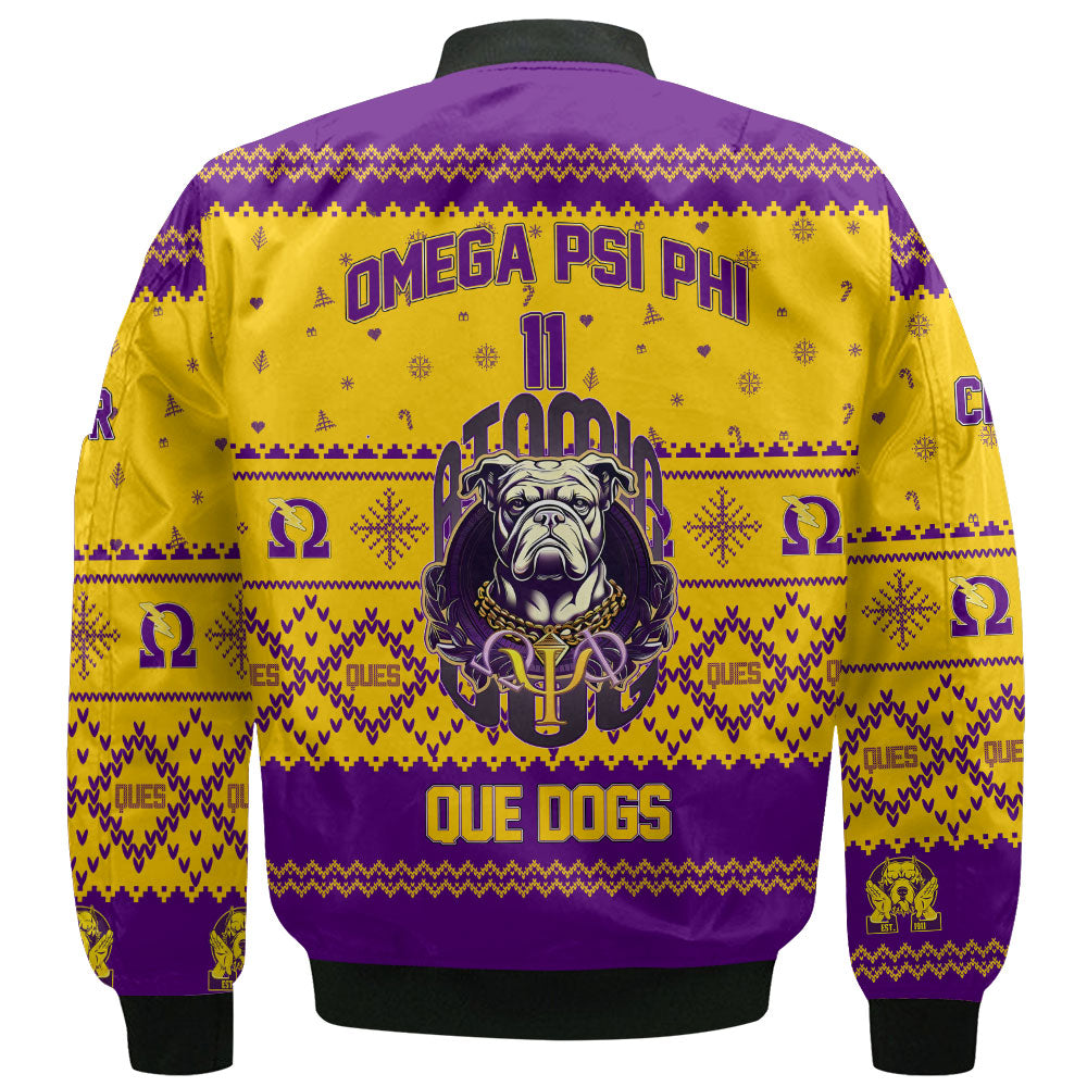 Personalized Omega Psi Phi ChristmasGolden Bomber Jackets Omega Atomic Bulldog Style