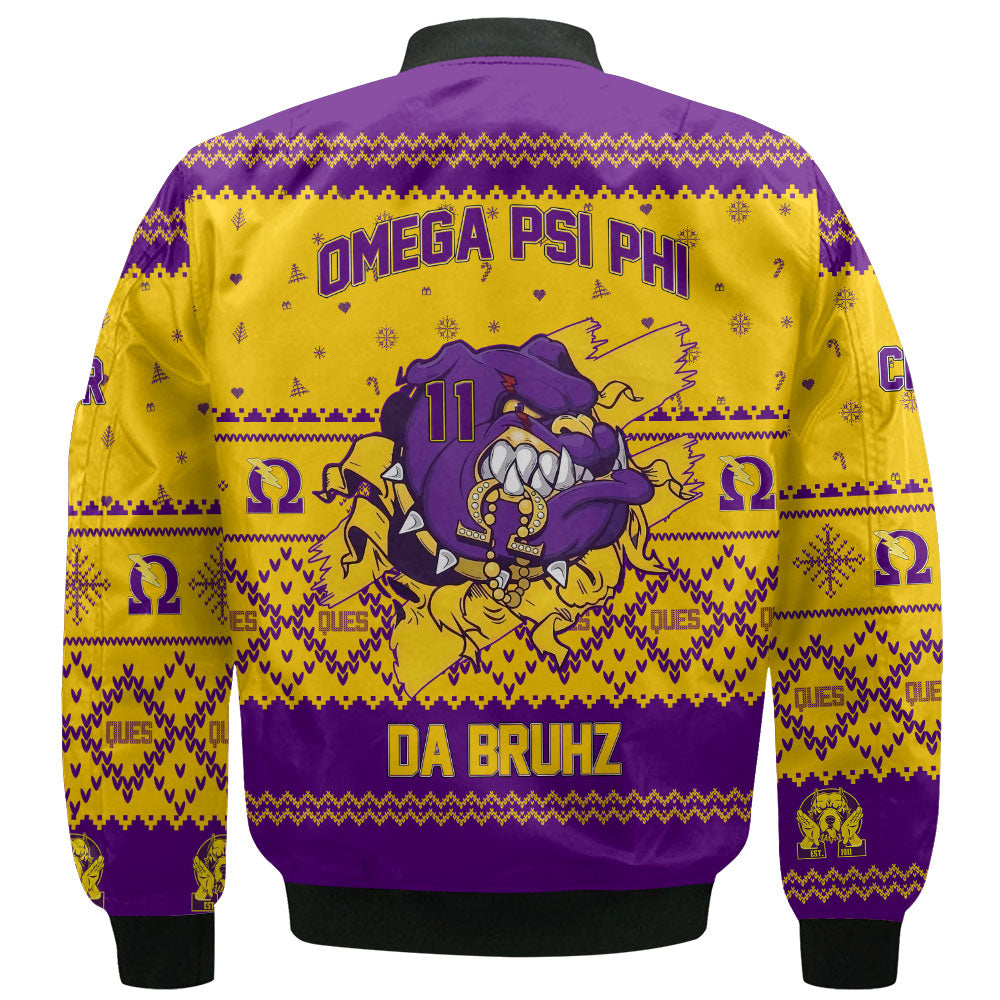 Personalized Omega Psi Phi ChristmasGolden Bomber Jackets Omega Bulldog Golden Style