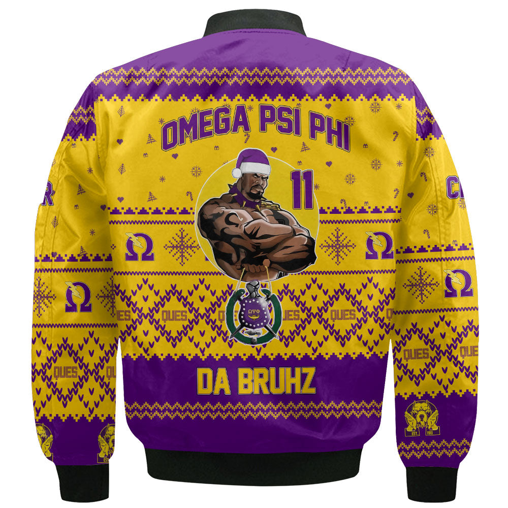 Personalized Omega Psi Phi ChristmasGolden Bomber Jackets The Strong Omega Muscle Style