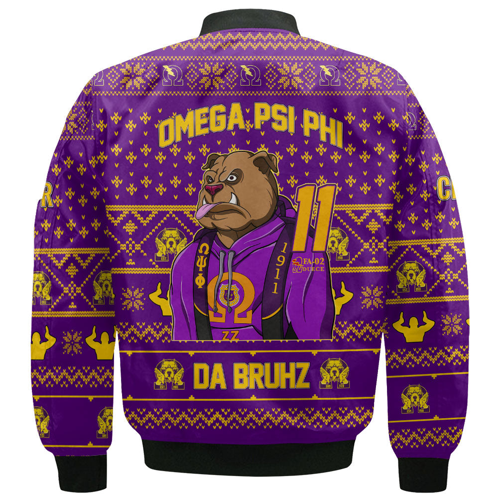 Personalized Omega Psi Phi Christmas Purple Bomber Jackets Educated Que Dogs Brother Style