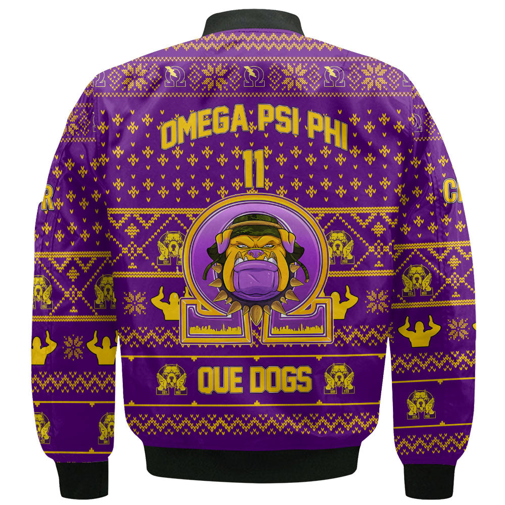 Personalized Omega Psi Phi Christmas Purple Bomber Jackets Military Que Bulldog Style 2