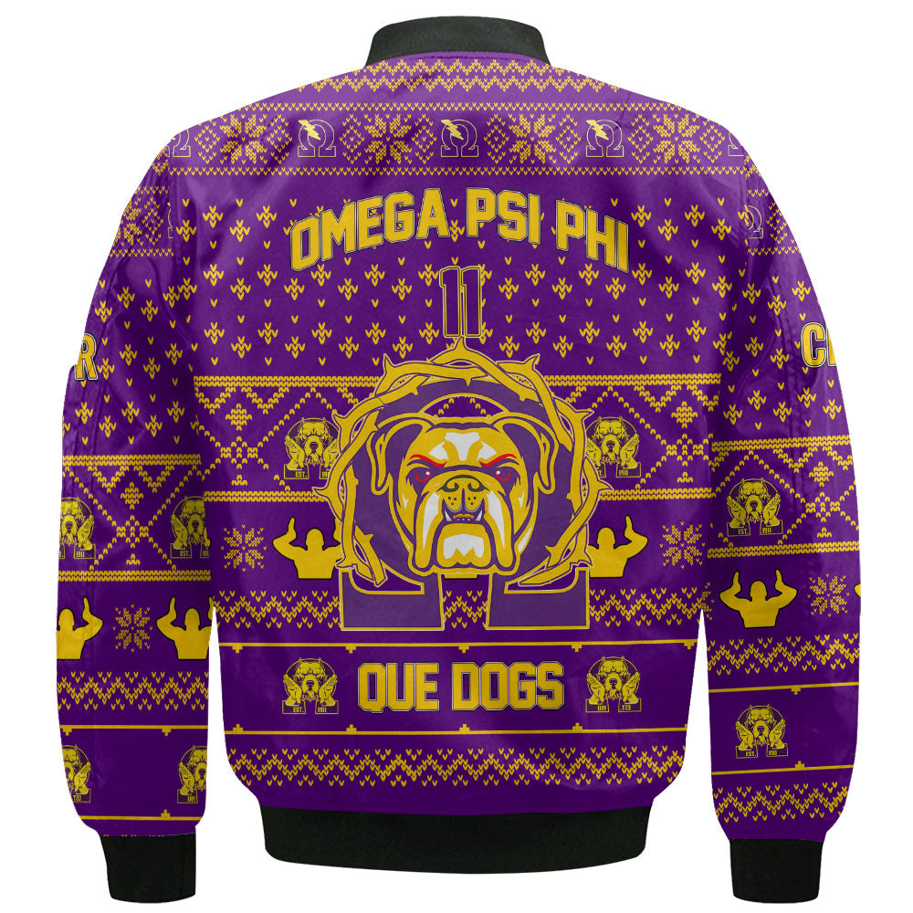 Personalized Omega Psi Phi Christmas Purple Bomber Jackets Omega Atomic Bulldog Style 2