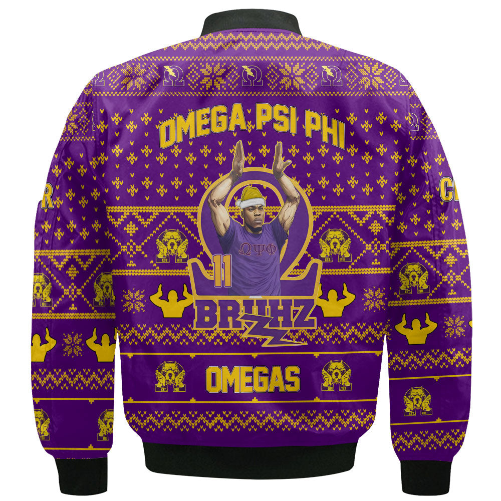 Personalized Omega Psi Phi Christmas Purple Bomber Jackets Omega Men And Handsign With Letter Style