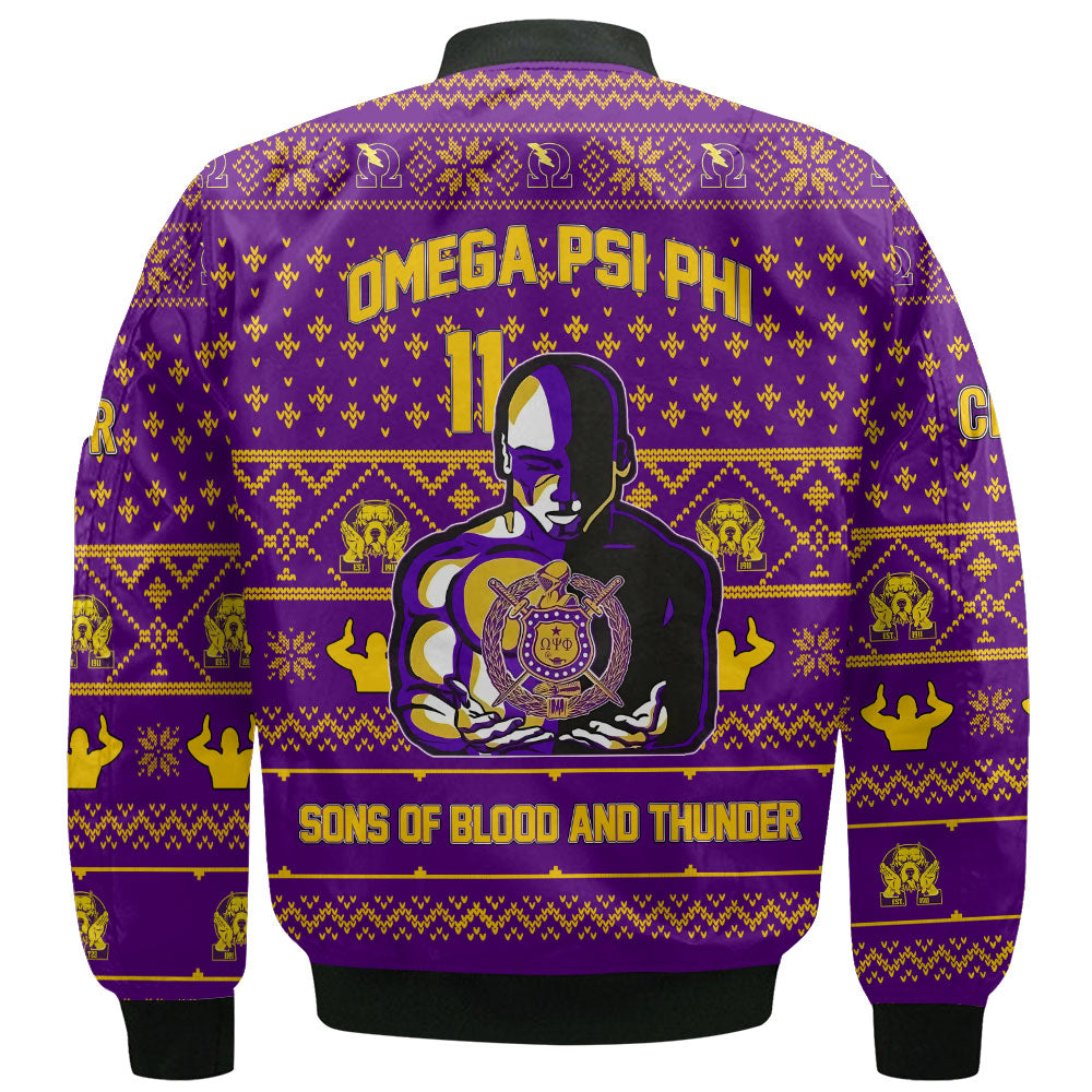 Personalized Omega Psi Phi Christmas Purple Bomber Jackets Omega Men Style 2