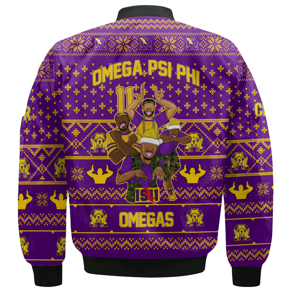 Personalized Omega Psi Phi Christmas Purple Bomber Jackets Omega Men Style