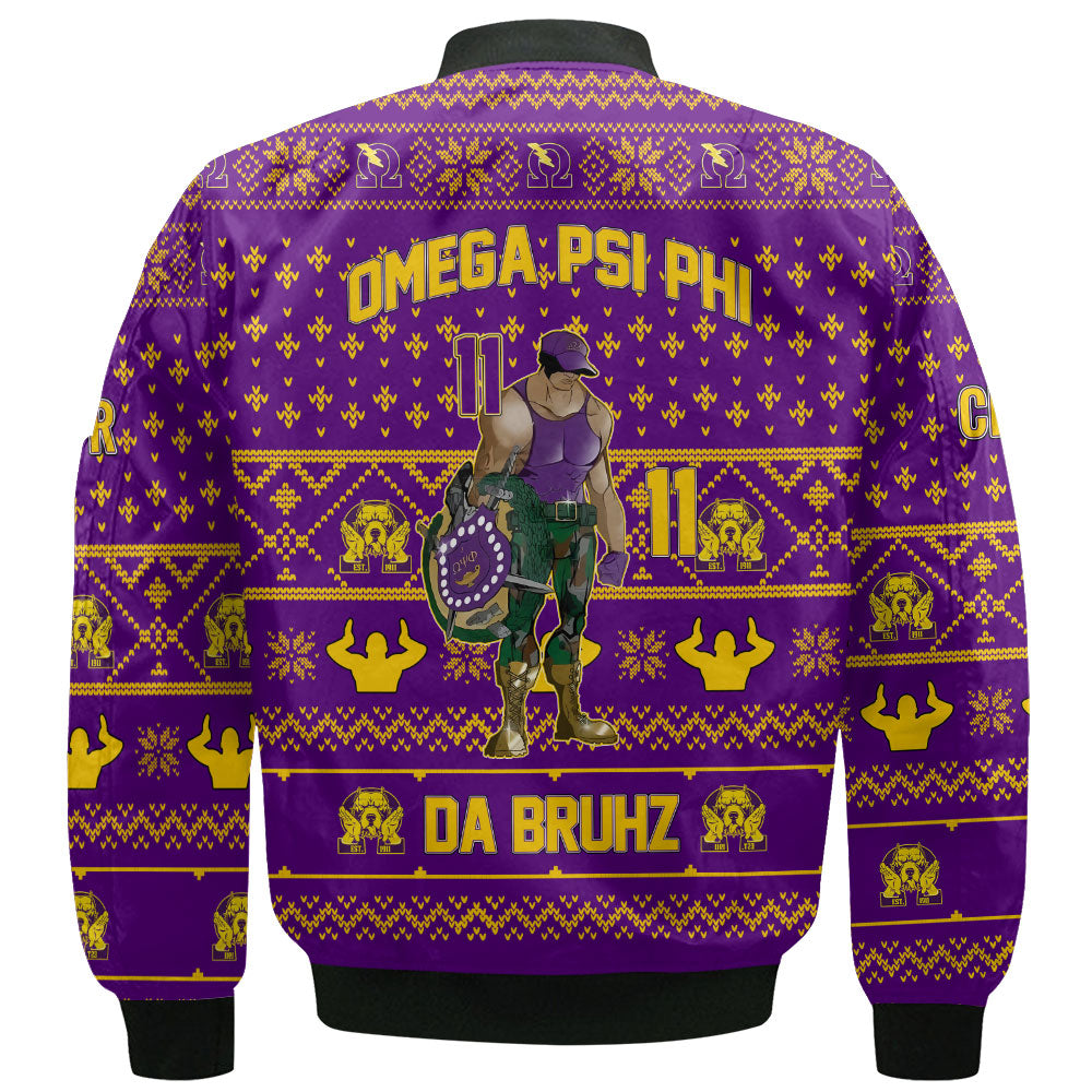 Personalized Omega Psi Phi Christmas Purple Bomber Jackets Omega Men With His Shield Style