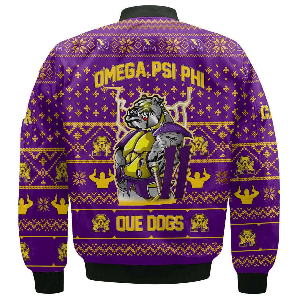 Personalized Omega Psi Phi Christmas Purple Bomber Jackets Omega Thunder Bulldog Style