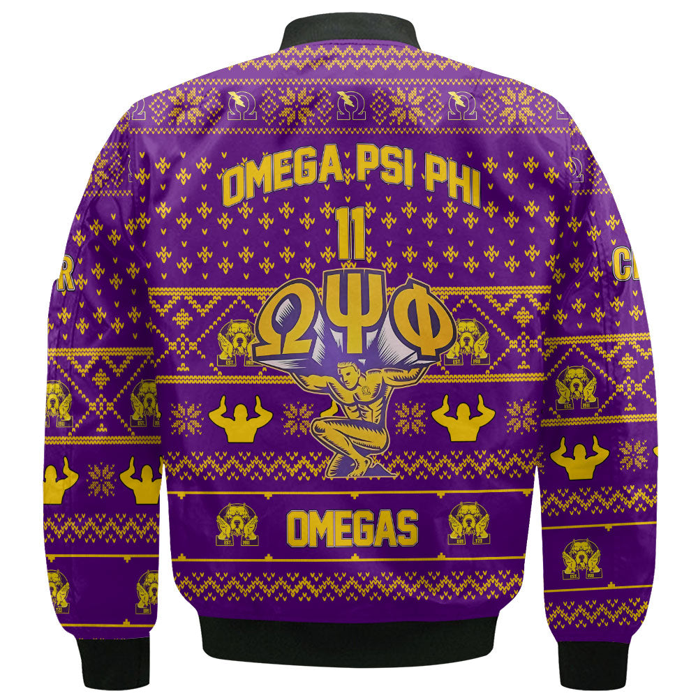 Personalized Omega Psi Phi Christmas Purple Bomber Jackets Strong Omega Men Style