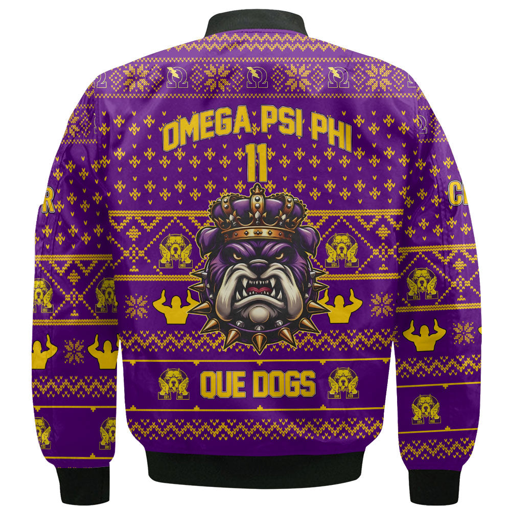 Personalized Omega Psi Phi Christmas Purple Bomber Jackets The King Omega Bulldog Style