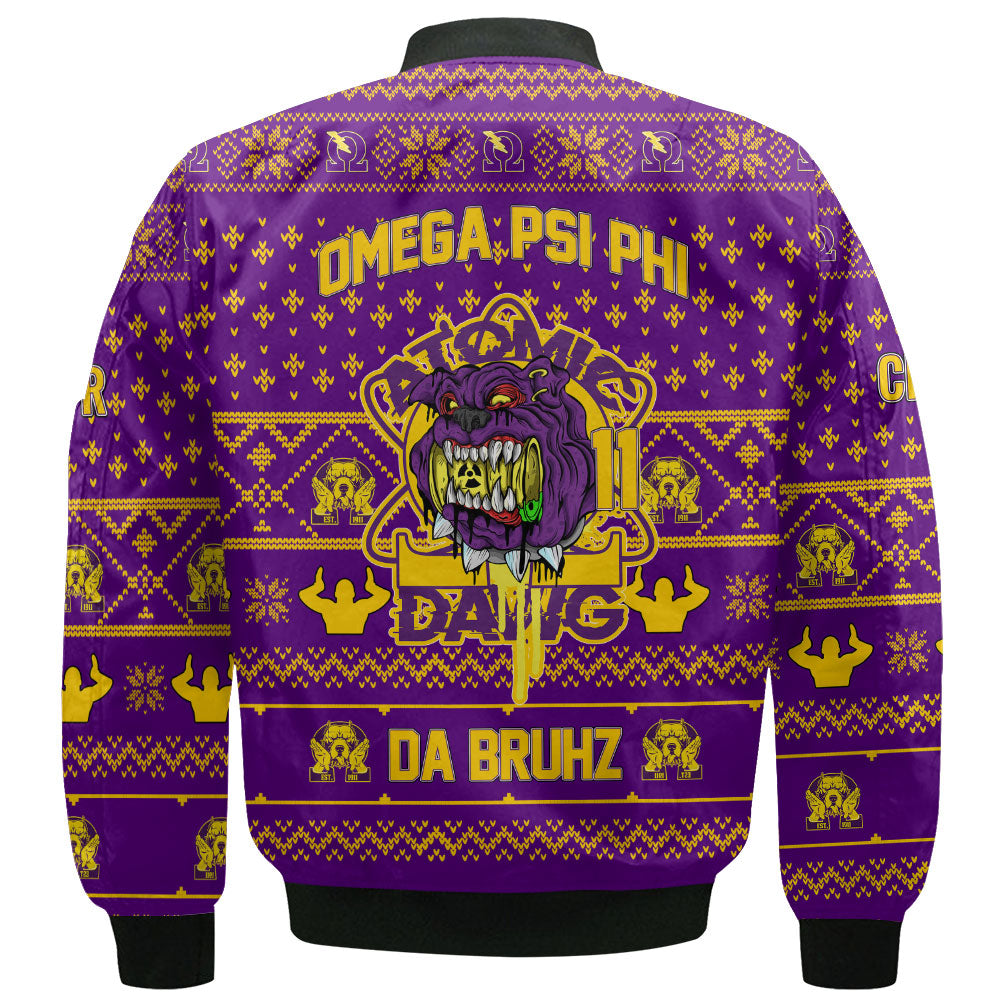 Personalized Omega Psi Phi Christmas Purple Bomber Jackets The Omega Atomic Dawg Style