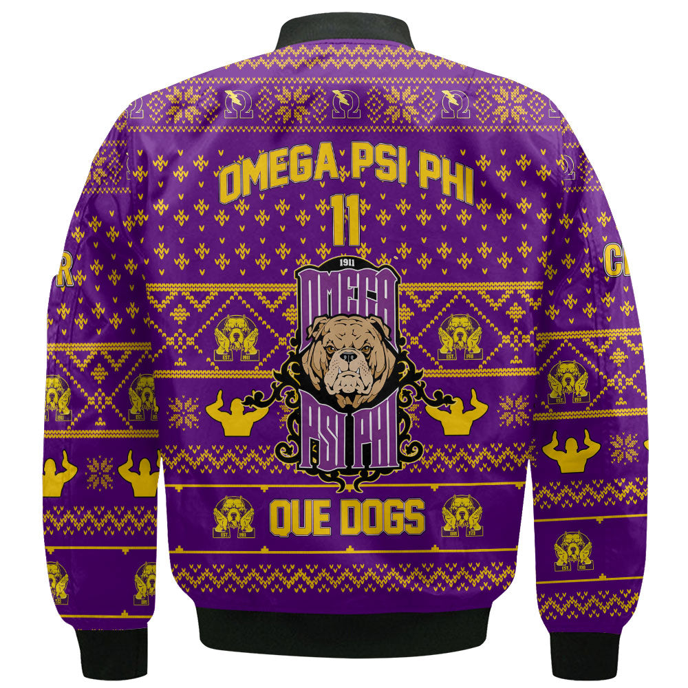 Personalized Omega Psi Phi Christmas Purple Bomber Jackets The Omega Bulldog Style 2