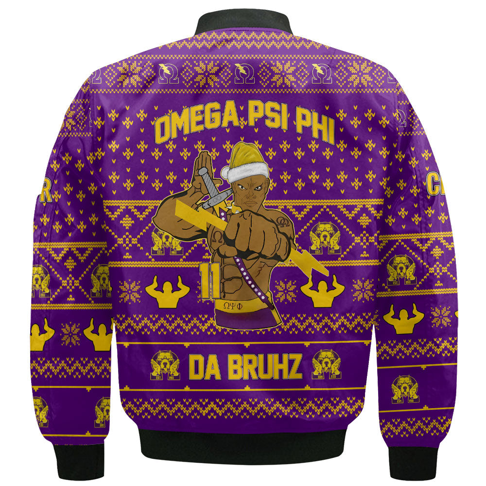 Personalized Omega Psi Phi Christmas Purple Bomber Jackets The Omega Warrior Style