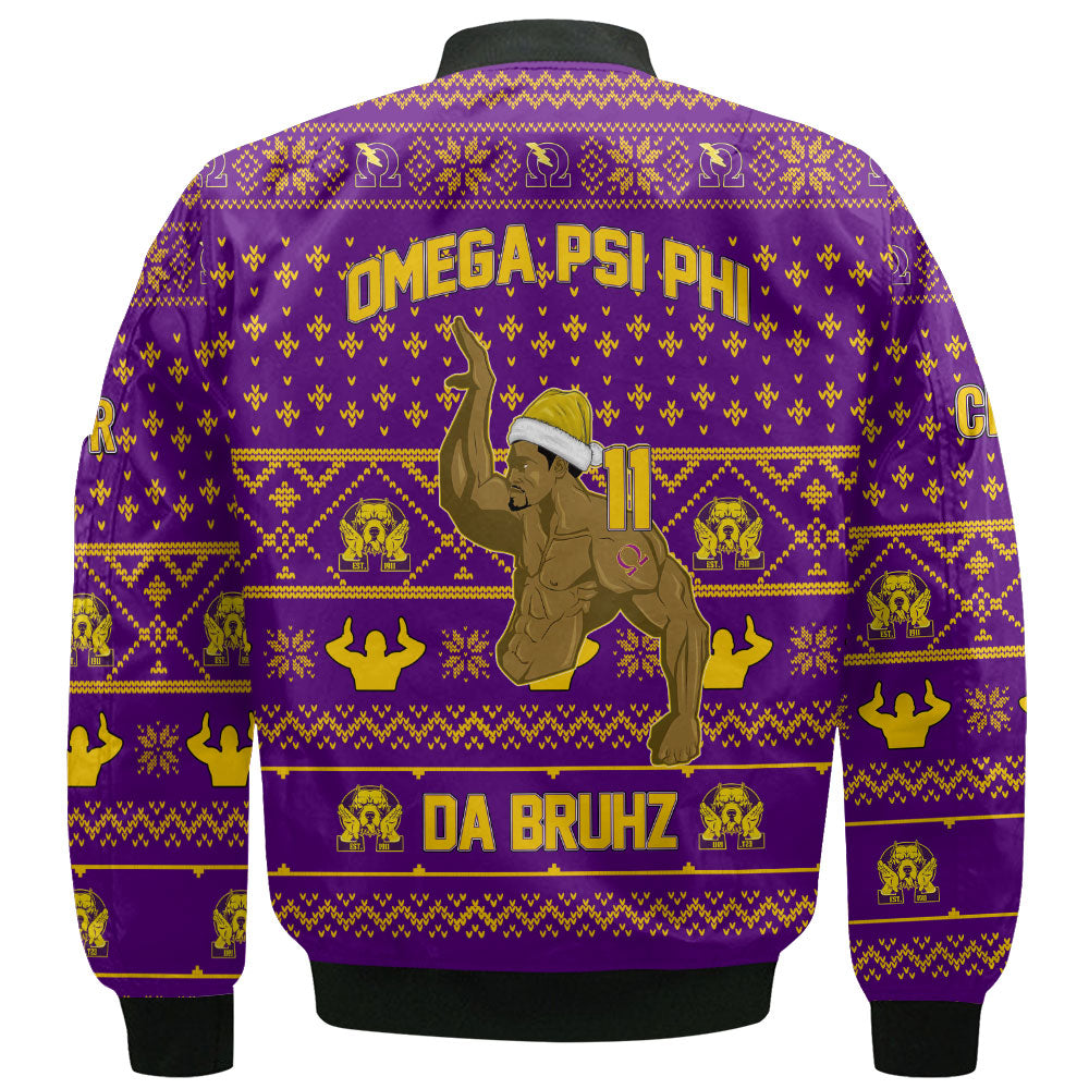 Personalized Omega Psi Phi Christmas Purple Bomber Jackets The Strong Omega Muscle Style 2