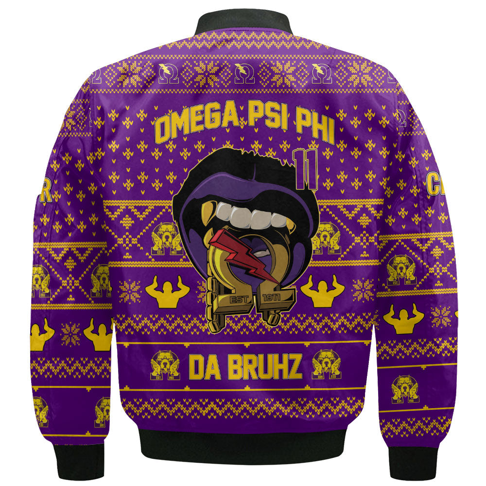 Personalized Omega Psi Phi Christmas Purple Bomber Jackets The Vampire Omega 1911 Style