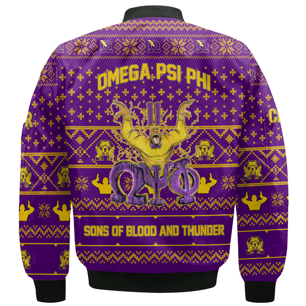 Personalized Omega Psi Phi Christmas Purple Bomber Jackets Thunder Omega Men Style