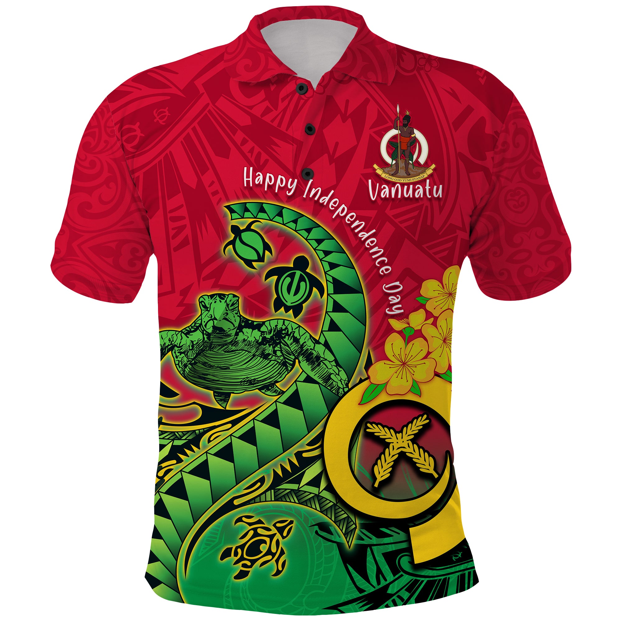 Vanuatu Polo Polynesian Happy Independence Day Fresh Life Turtle Wave - LH1