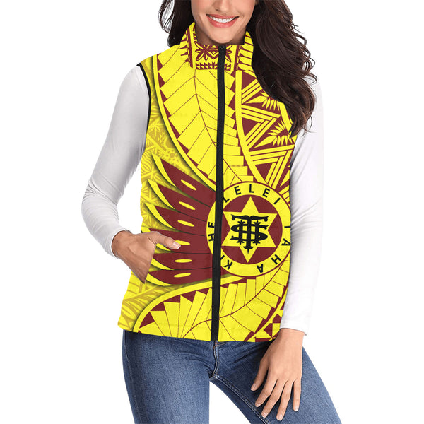 Custom Tonga High School Women Padded Jacket Vest Tonga Golden Style