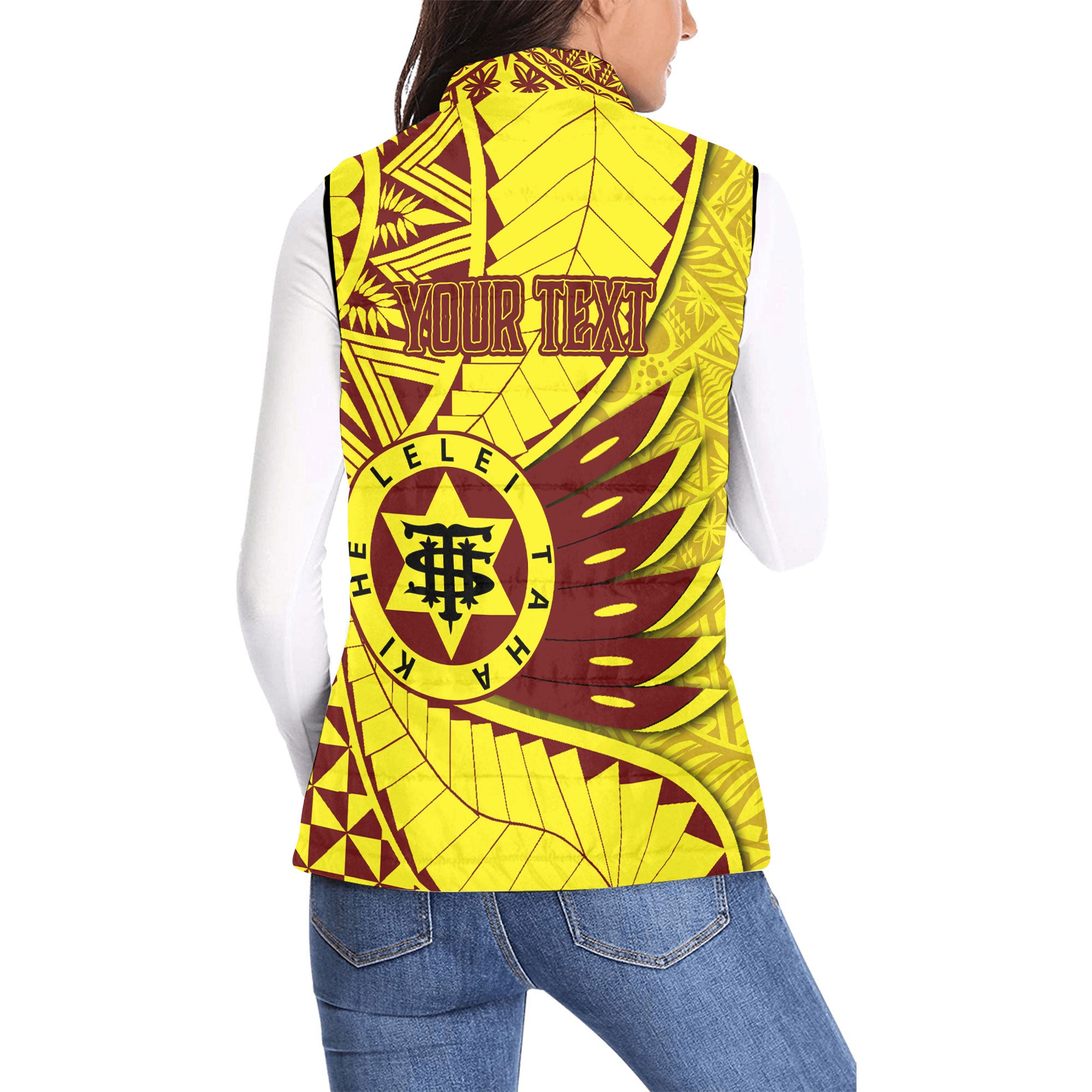 Custom Tonga High School Women Padded Jacket Vest Tonga Golden Style