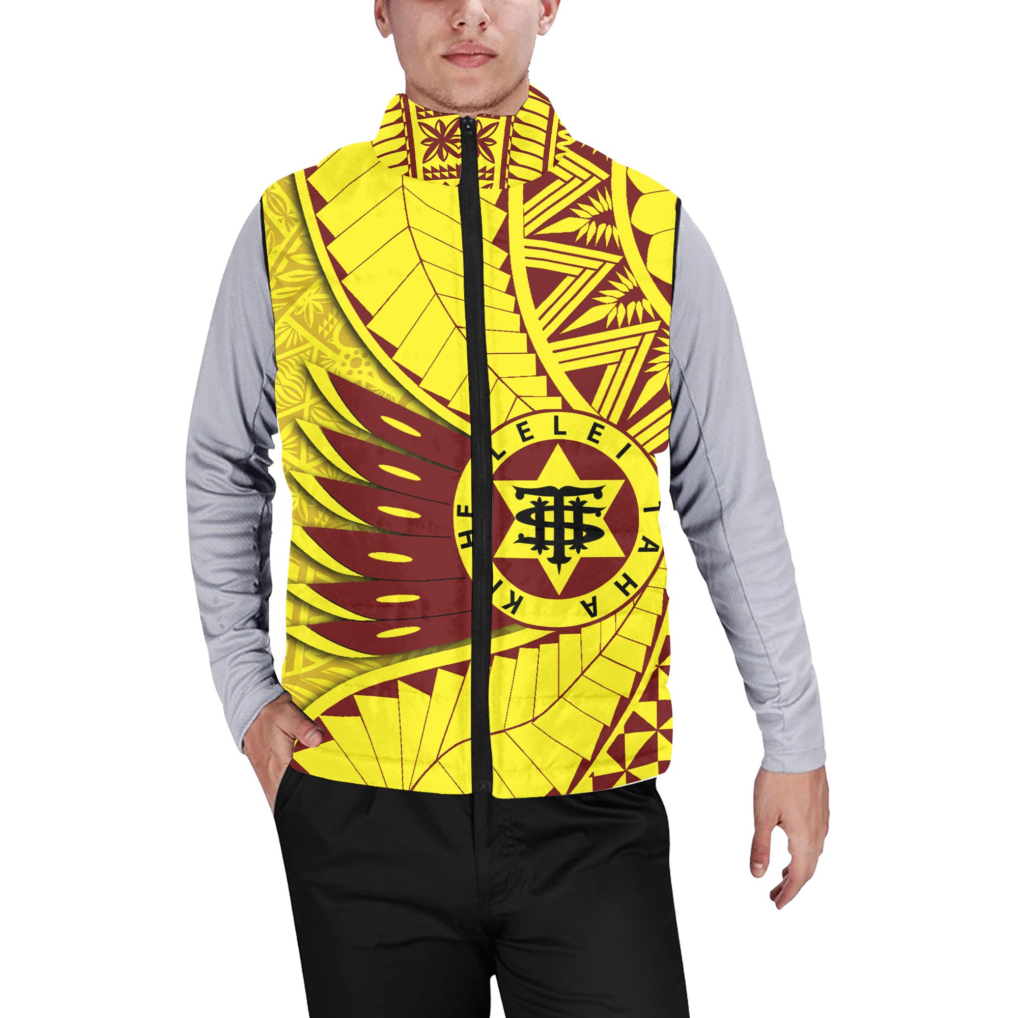 Custom Tonga High School Men Padded Jacket Vest Tonga Golden Style