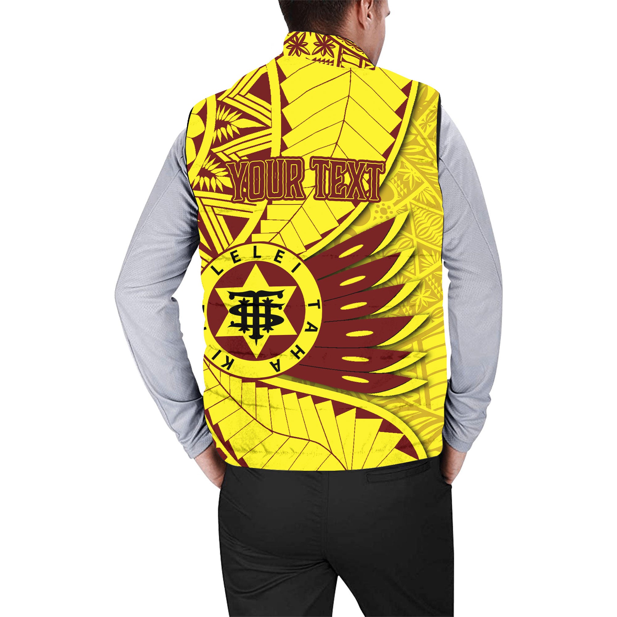 Custom Tonga High School Men Padded Jacket Vest Tonga Golden Style