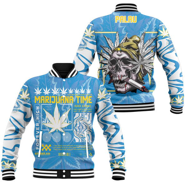 Palau Baseball Jacket Flag & Coat Of Arms Marijuanas Style