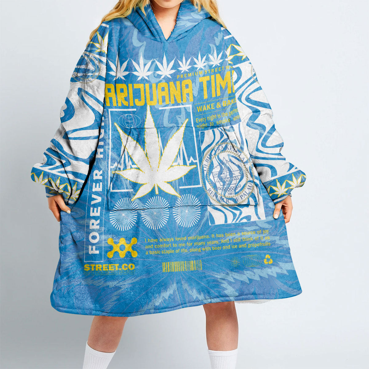 Palau Snug Hoodie Flag & Coat Of Arms Marijuanas Style