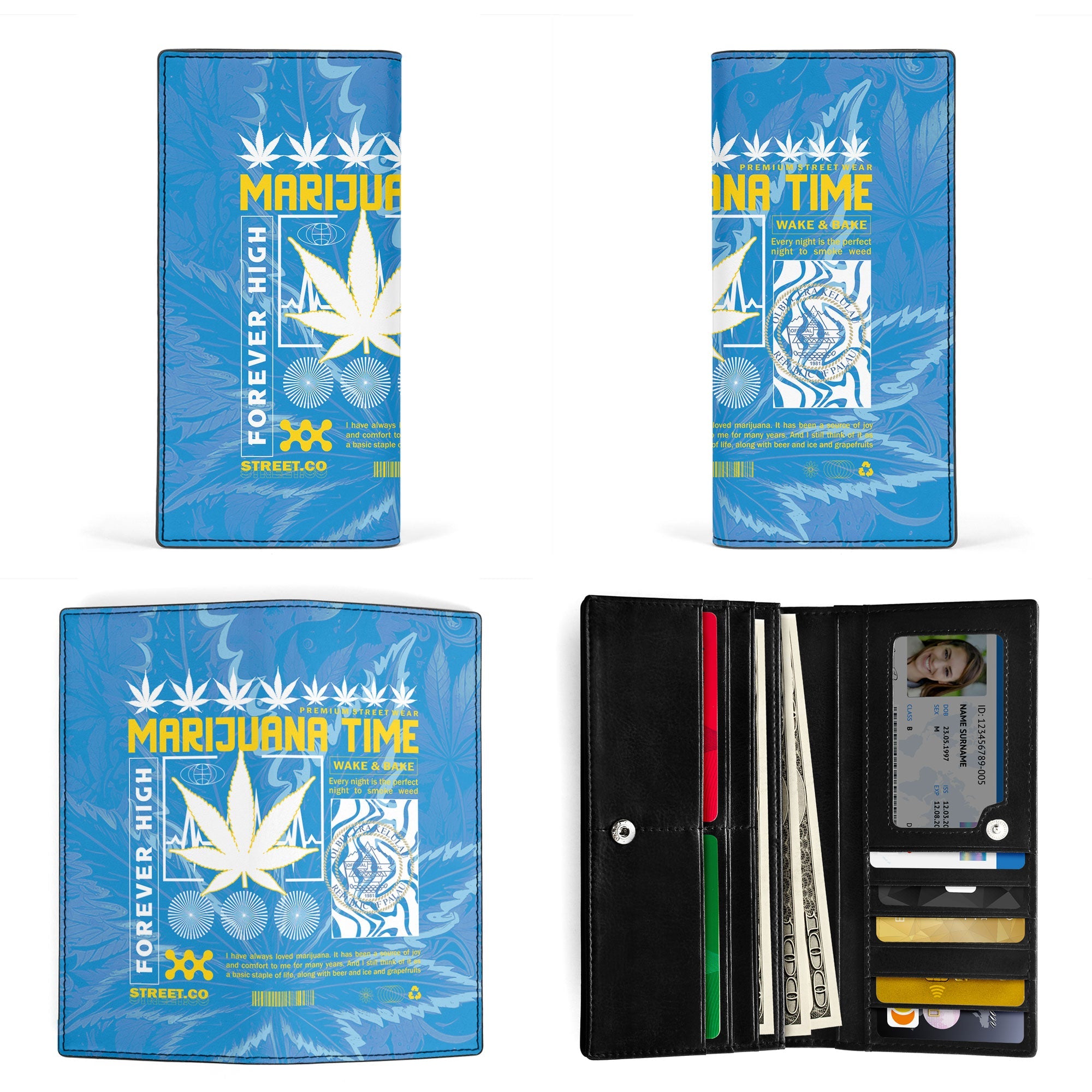 Palau Leather Wallet Flag & Coat Of Arms Marijuanas Style