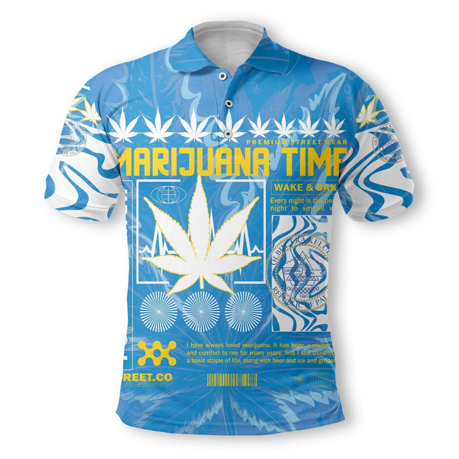 Palau Polo Shirt Flag & Coat Of Arms Marijuanas Style