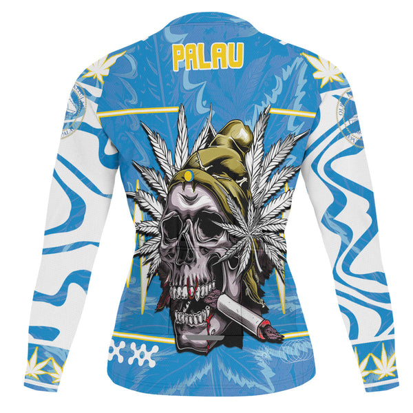 Palau Men's Cycling Jersey Long Sleeve Flag & Coat Of Arms Marijuanas Style