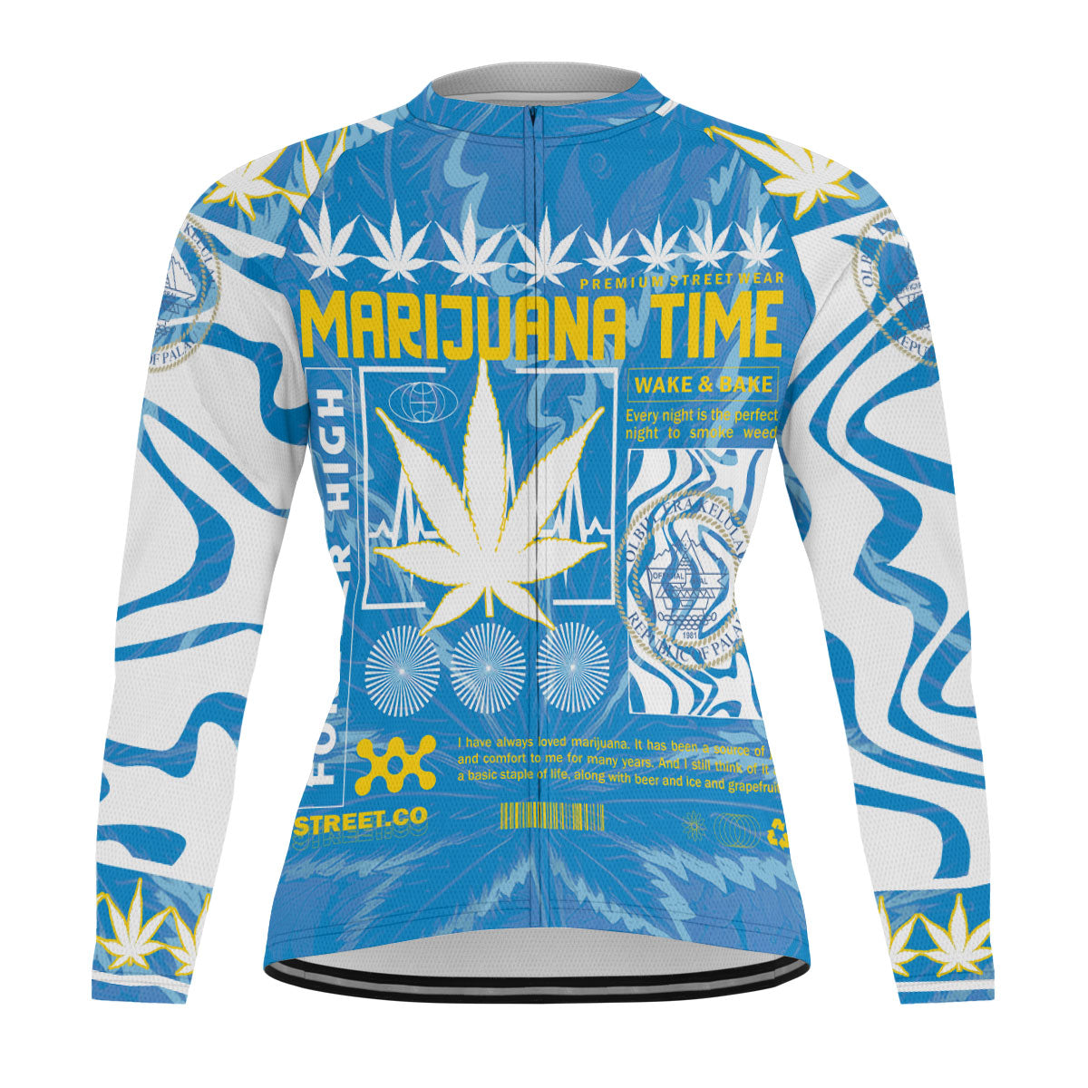 Palau Men's Cycling Jersey Long Sleeve Flag & Coat Of Arms Marijuanas Style