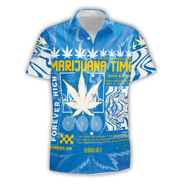 Palau Short Sleeve Shirt Flag & Coat Of Arms Marijuanas Style