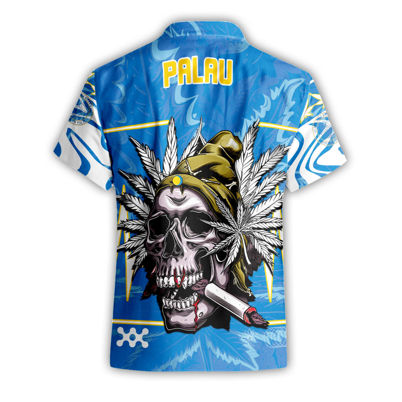 Palau Short Sleeve Shirt Flag & Coat Of Arms Marijuanas Style