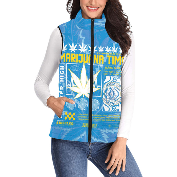 Palau Women Padded Jacket Vest Flag & Coat Of Arms Marijuanas Style