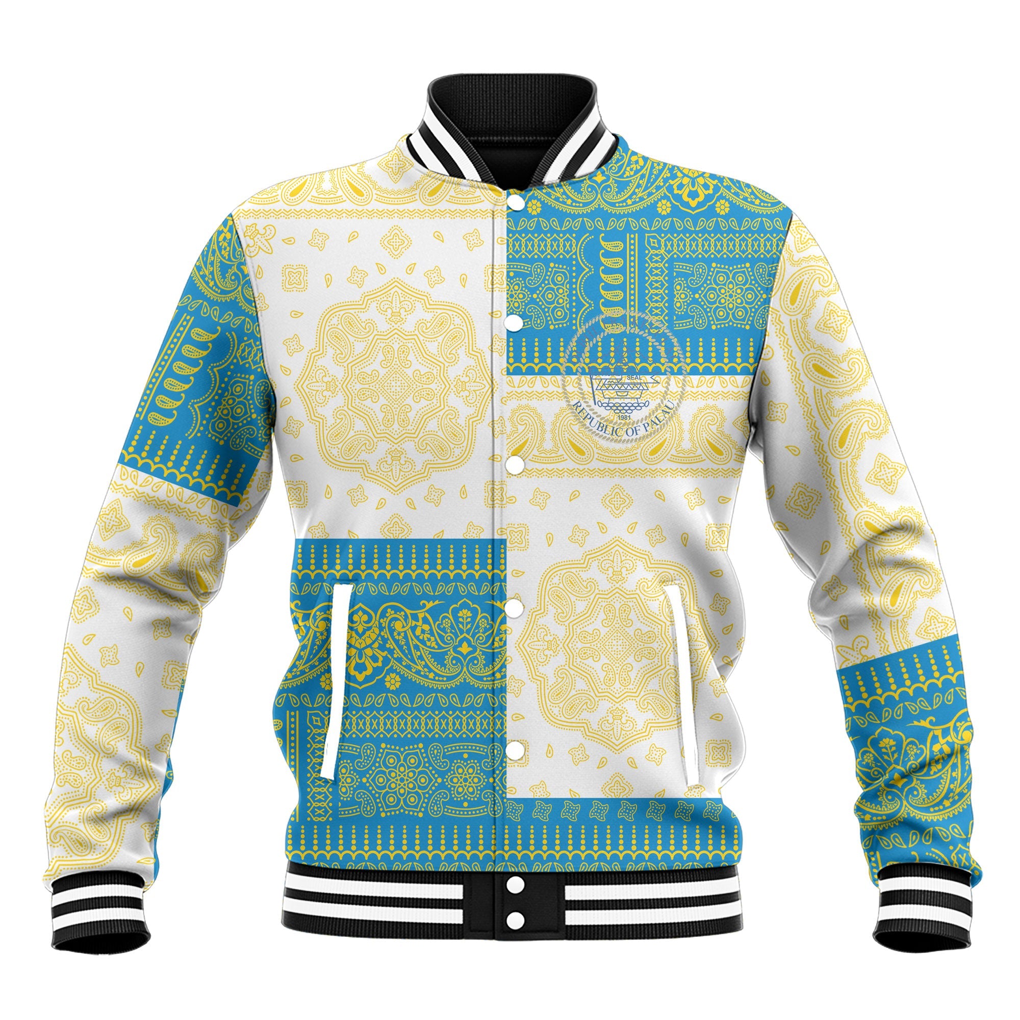 Palau Baseball Jacket Flag And Paisley Basic Style 2