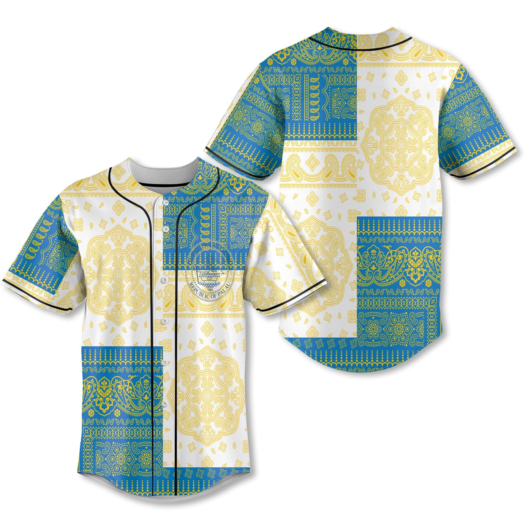 Palau Baseball Jersey Flag And Paisley Basic Style 1