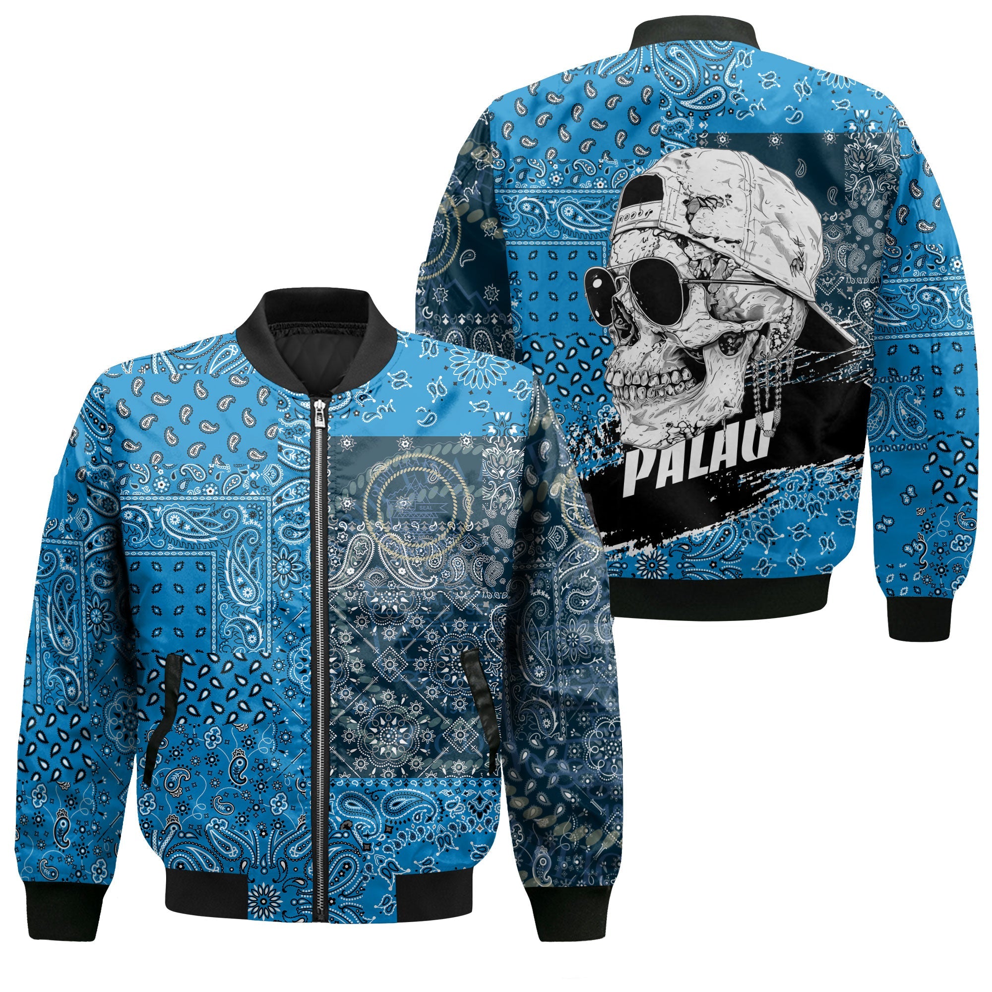 Palau Bomber Jacket Paisley Flag And Skull Style 1