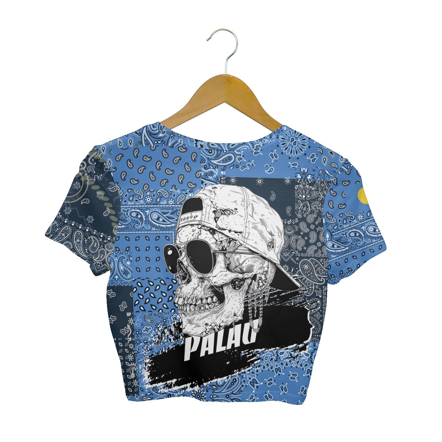 Palau Croptop T Shirt Paisley Flag And Skull Style 2