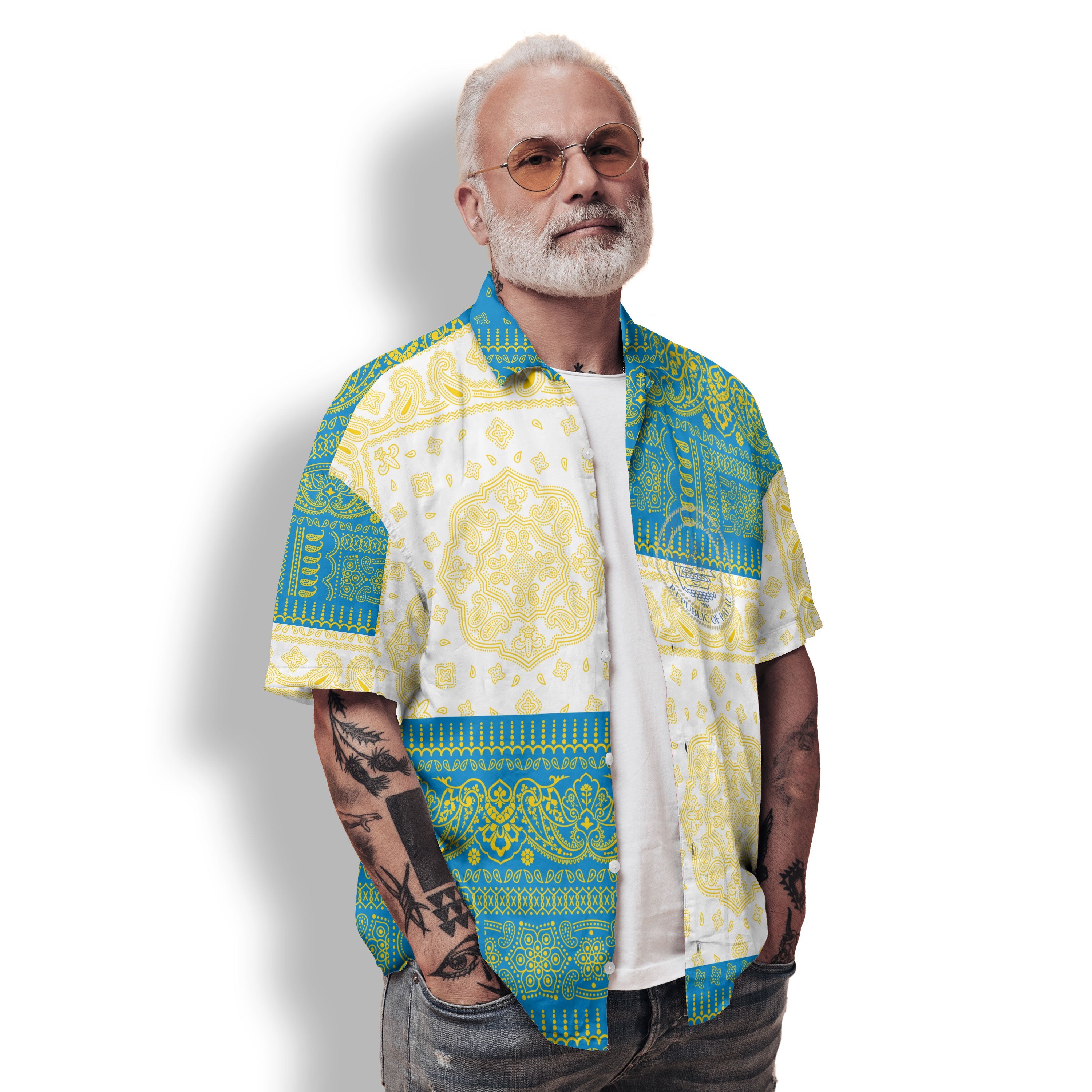 Palau Hawaiian Shirt Flag And Paisley Basic Style 2