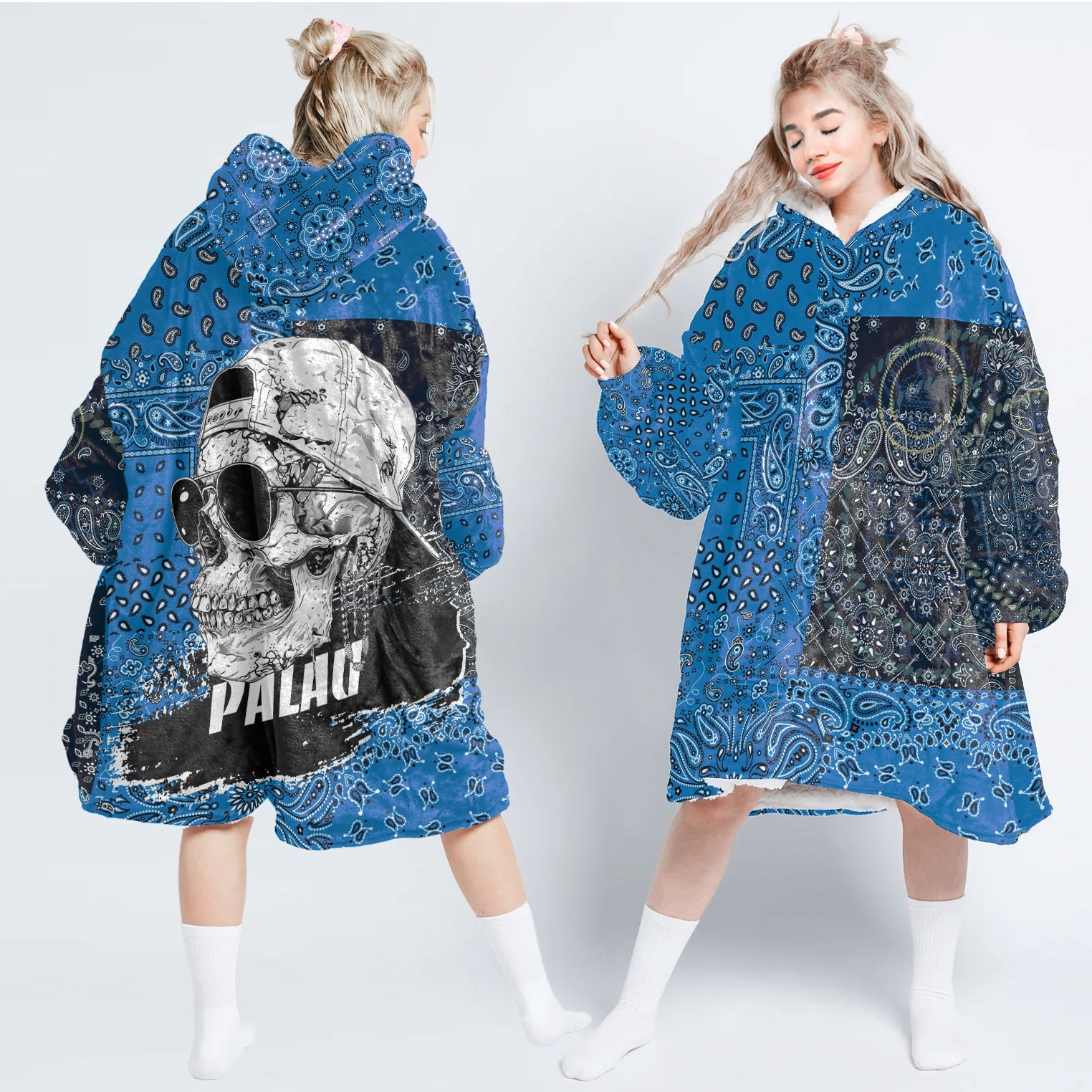 Palau Hoodie Blanket Paisley Flag And Skull Style 1