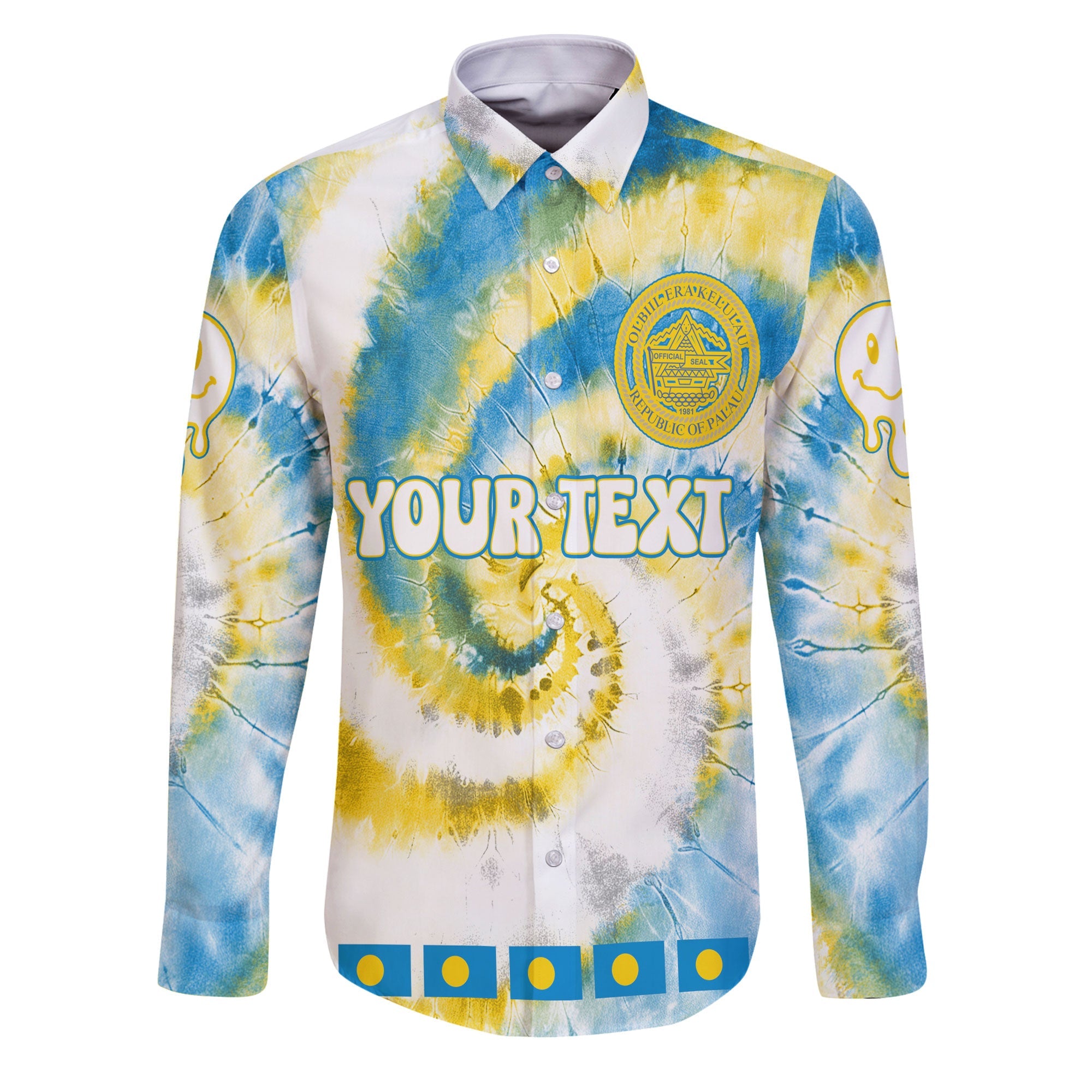 Palau Long Sleeve Button Shirt Custom Tie Dye Style 1