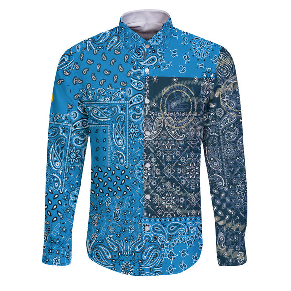 Palau Long Sleeve Button Shirt Paisley Flag And Skull Style 1