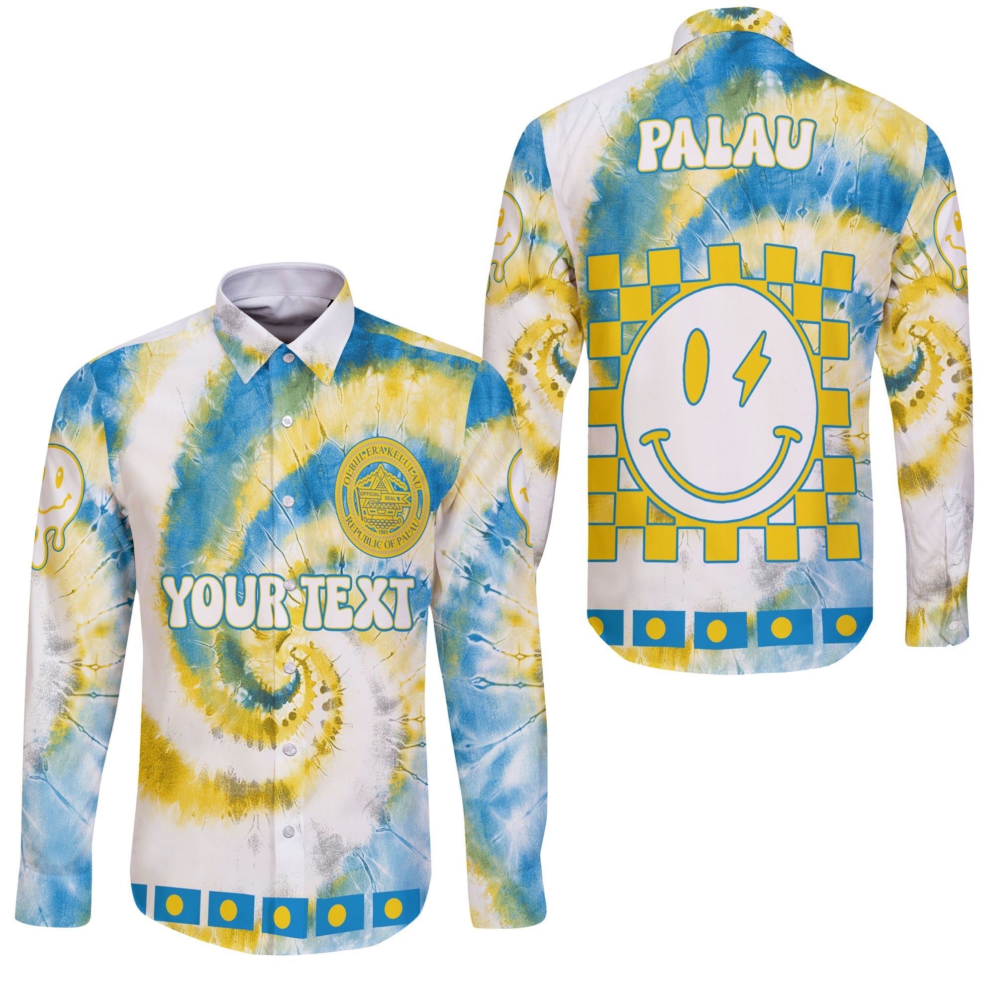 Palau Long Sleeve Button Shirt Custom Tie Dye Style 3