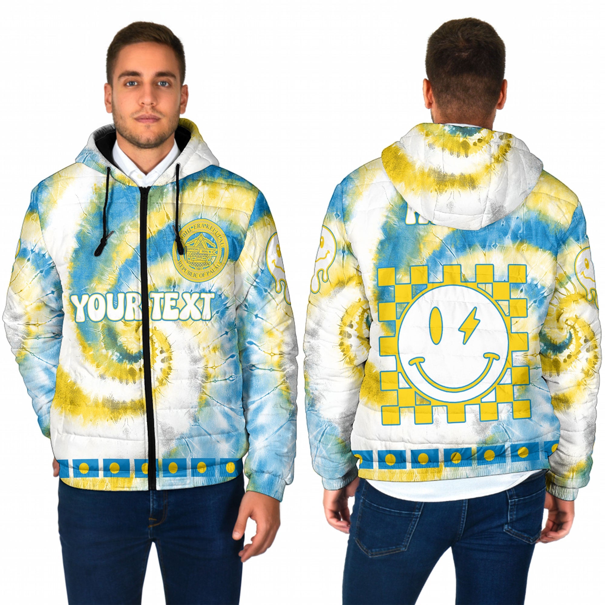 Palau Men Hooded Padded Jacket Custom Tie Dye Style 1