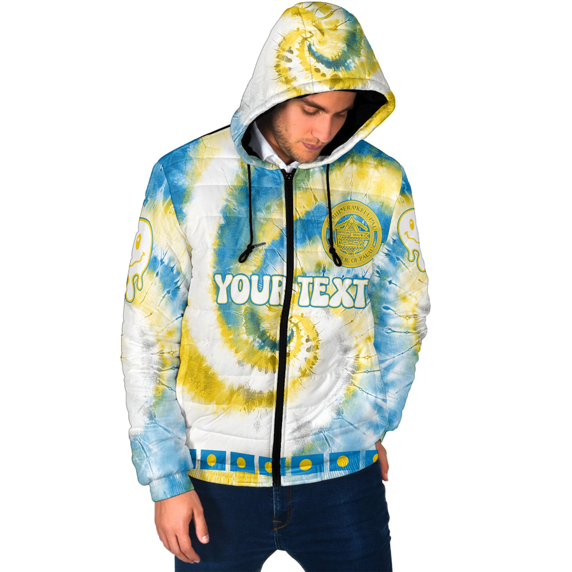 Palau Men Hooded Padded Jacket Custom Tie Dye Style 2