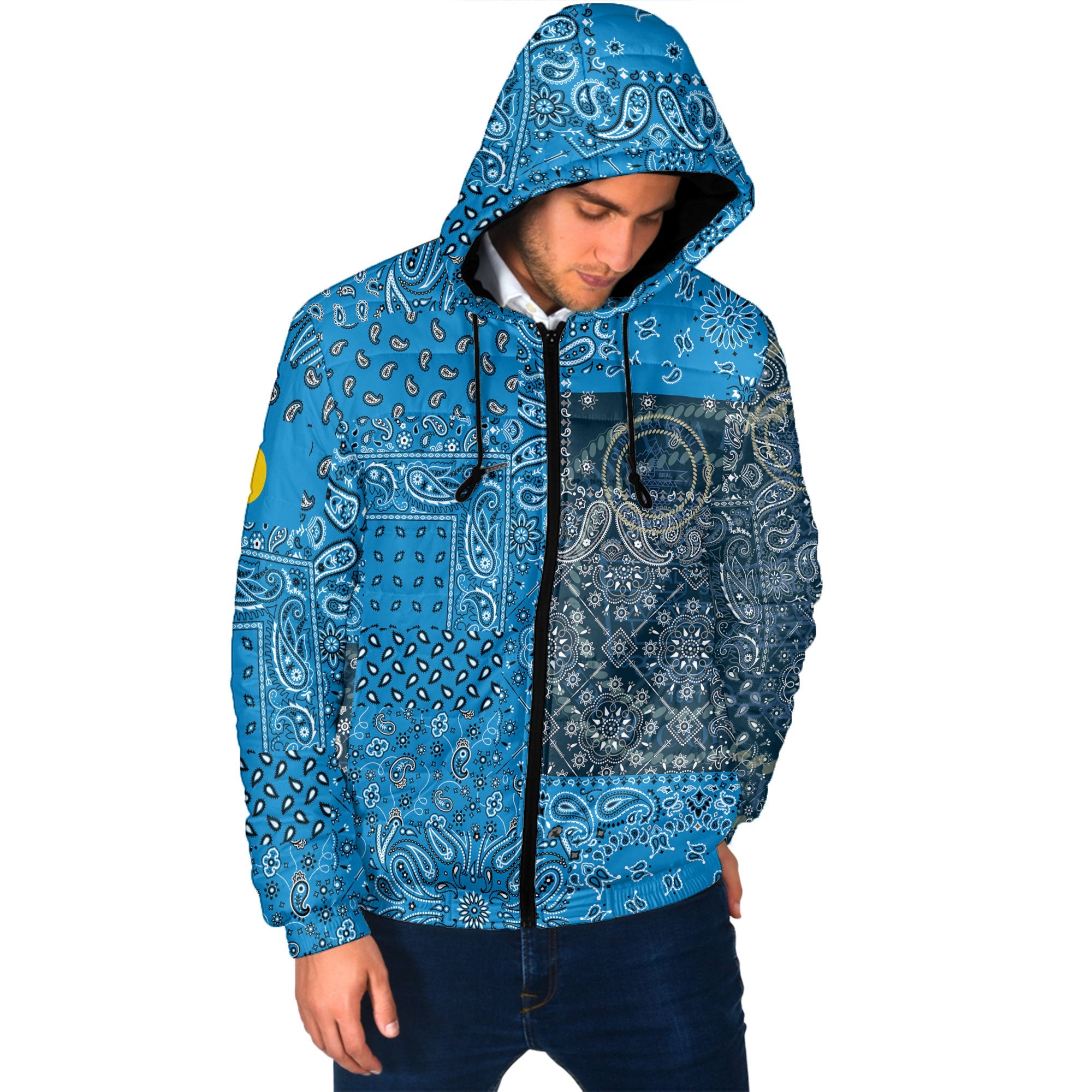 Palau Men Hooded Padded Jacket Paisley Flag And Skull Style 2