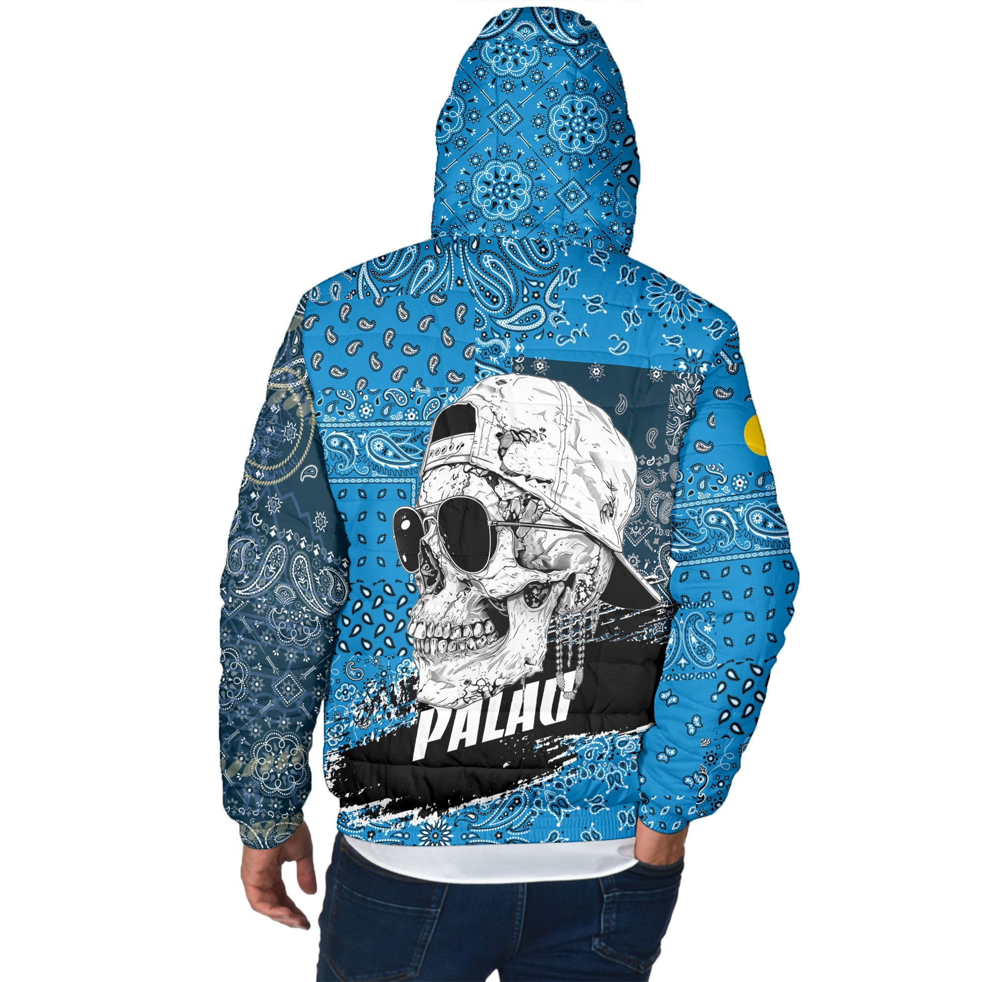 Palau Men Hooded Padded Jacket Paisley Flag And Skull Style 3