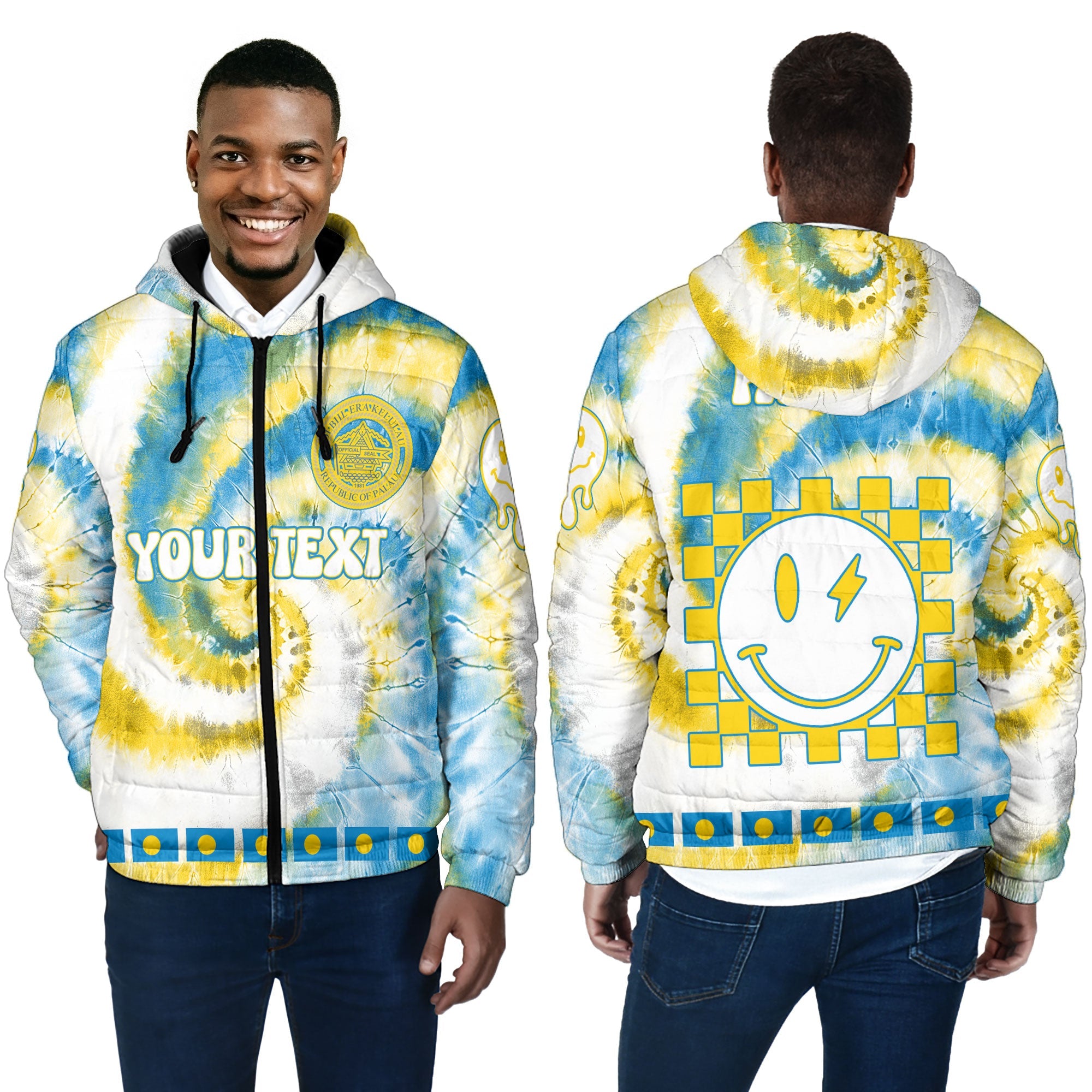 Palau Men Hooded Padded Jacket Custom Tie Dye Style 4